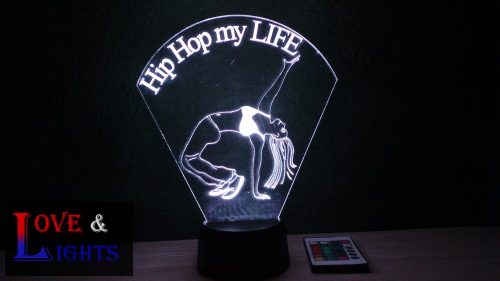 Hip-Hop táncoslány mintás 3D lámpa kérhető felirattal