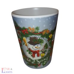 Karácsonyi dekoratív műanyag pohár - hóemberes