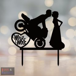 Motoros pár mintás feliratos tortadísz 