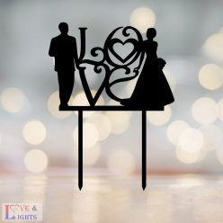   Menyasszony vőlegény mintás esküvői tortadísz love felirattal