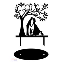   Esküvői sziluett tortadísz - kislánnyal és terrier kutyussal kiegészítve