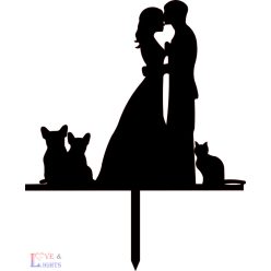 Bulldog és macska mintás esküvői tortadísz