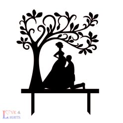 Várandós menyasszony fa alatt mintás esküvői tortadísz