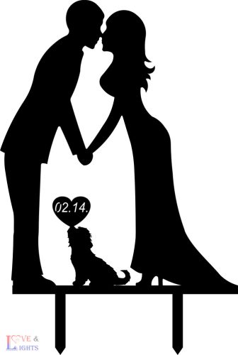 Yorki kutyusos esküvői tortadísz, szívvel