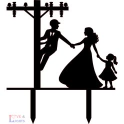   Villanyszerelő vőlegény, menyasszony, kislány sziluett -  esküvői tortadísz 