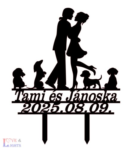 Esküvői vicces  tortadísz négy tacskóval
