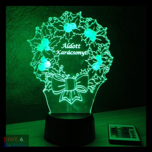 Magyal koszorú mintás karácsonyi lámpa