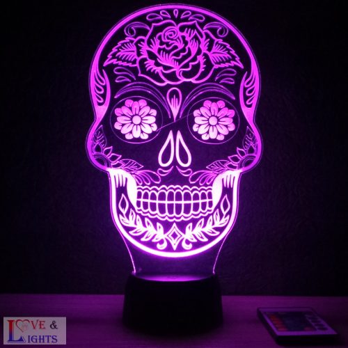 Díszes koponya ( skull)  mintás illúzió lámpa