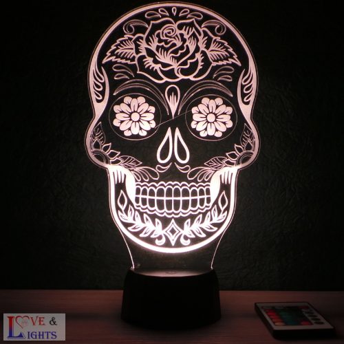 Díszes koponya ( skull)  mintás illúzió lámpa