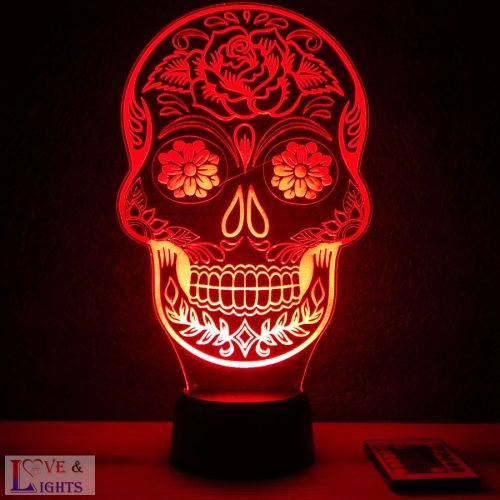 Díszes koponya ( skull)  mintás illúzió lámpa