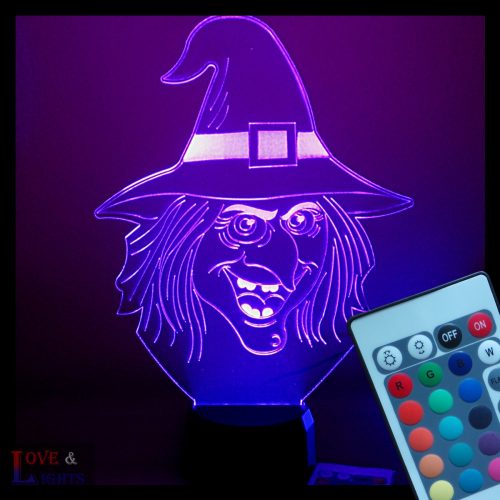 Boszorkányfej mintás halloweeni illúzió lámpa