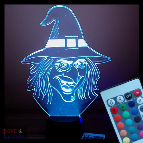 Boszorkányfej mintás halloweeni illúzió lámpa