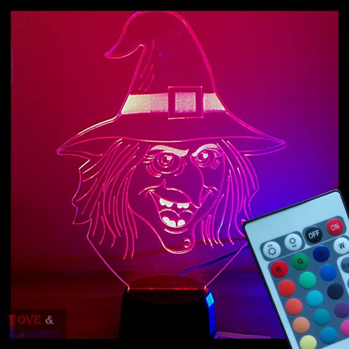 Boszorkányfej mintás halloweeni illúzió lámpa