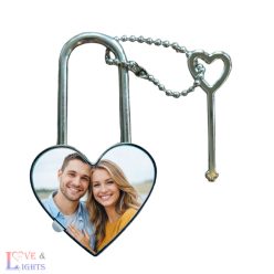 Saját fényképes szerelemlakat, szív alakú, kulccsal