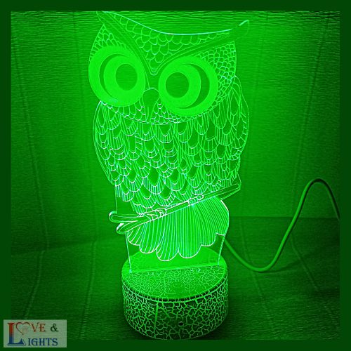 Bagoly ágon mintás illúzió lámpa