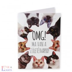Szülinapi képeslap - macska mintás, borítékkal