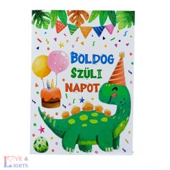 Szülinapi képeslap - dino mintás, borítékkal