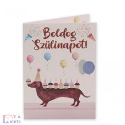 Szülinapi képeslap - tacskó mintás, borítékkal