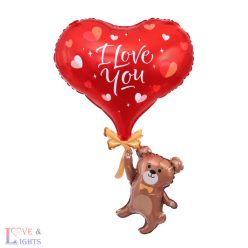Maci szívvel - I love you fólia lufi - 84 cm