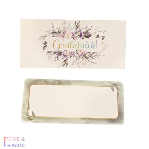 Gratulálok! feliratos pénzátadó boríték - virág mintás