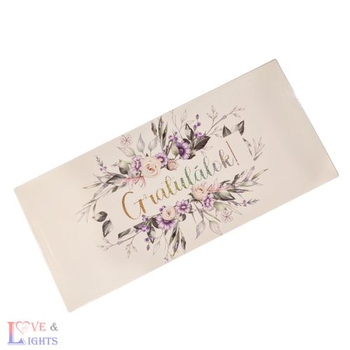 Gratulálok! feliratos pénzátadó boríték - virág mintás
