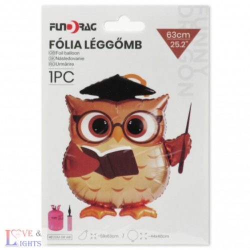 Bagoly mintás 63 cm-es fólia lufi ballagásra
