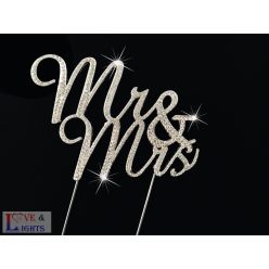 Mr & Mrs ezüst tortabeszúró - strasszos