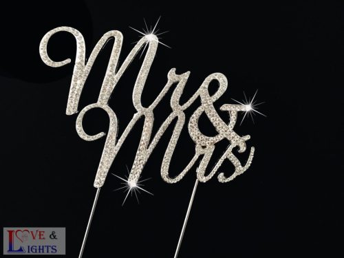 Mr & Mrs ezüst tortabeszúró - strasszos