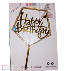   Happy Birthday! feliratos arany tortadísz - ötszög mintás