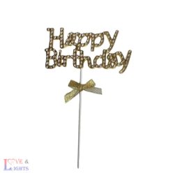 Happy Birthday! feliratos arany tortadísz - strasszokkal