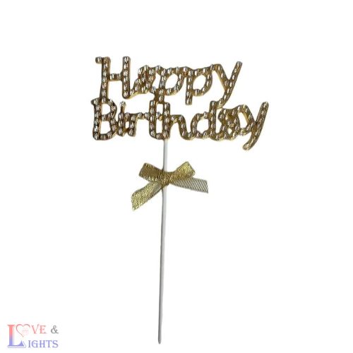 Happy Birthday! feliratos arany tortadísz - strasszokkal