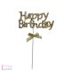 Happy Birthday! feliratos arany tortadísz - strasszokkal
