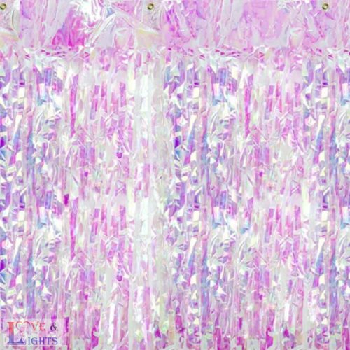 Rózsaszín / irizáló party függöny - 0,9 * 2,5 m