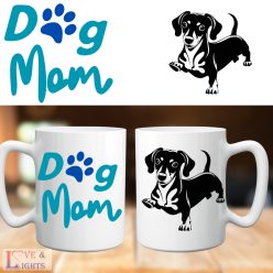   Dog Mom bögre tacskós mintával – egyedi kerámia ajándék kutyatulajdonosoknak