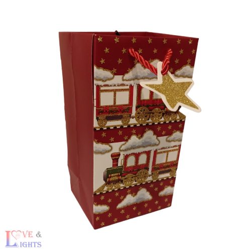 Piros karácsonyi ajándékzacskó - 21x11x9 cm
