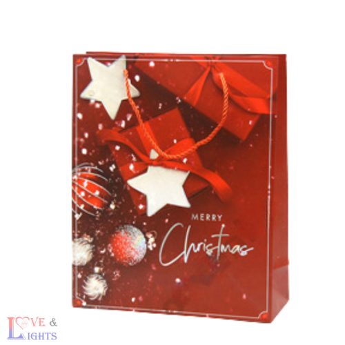 Piros karácsonyi ajándékzacskó - 18x23x10 cm