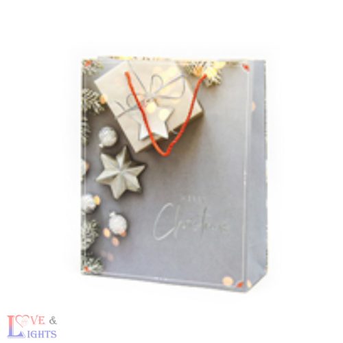 Szürke karácsonyi ajándékzacskó - 18x23x10 cm