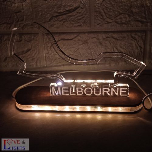 Melbourne F1 pályaívet ábrázoló LED-es asztali lámpa