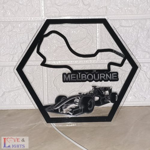 Melbourne F1 pályaívet ábrázoló LED-es hatszögletű fali dekoráció 