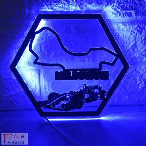 Melbourne F1 pályaívet ábrázoló LED-es hatszögletű fali dekoráció 