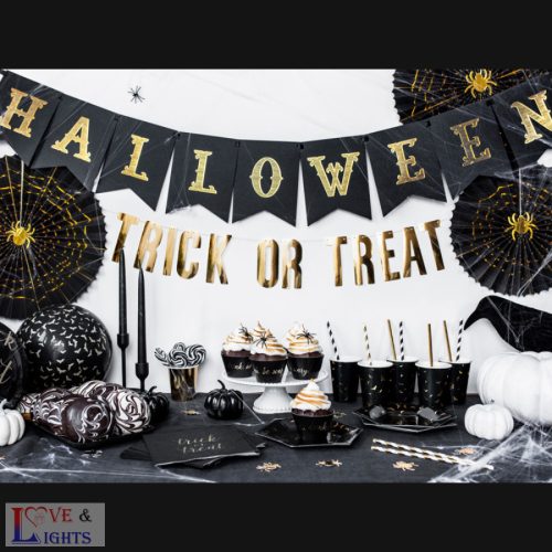Halloween feliratos fekete - arany füzér