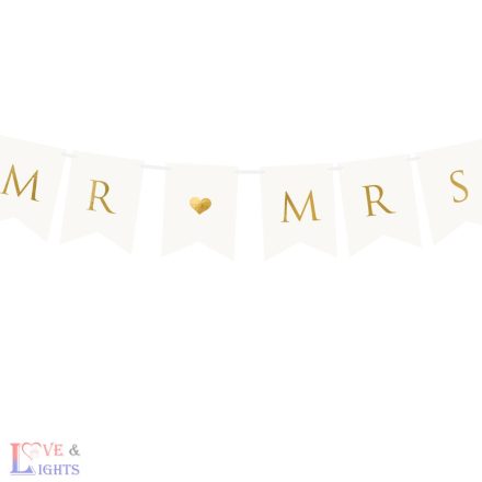 Arany Mr & Mrs feliratú füzér esküvőre 
