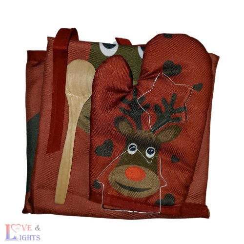 Kötény szett gyerekeknek karácsonyi mintával - rudolf mintás