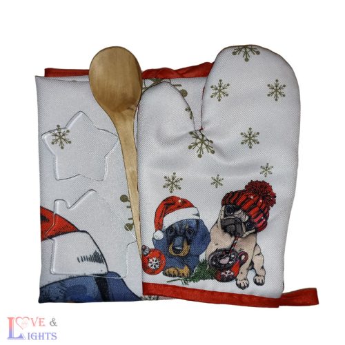 Kötény szett gyerekeknek karácsonyi mintával - kutyusos