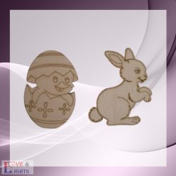 Fából készült húsvéti dekoráció - nyuszi és csibe