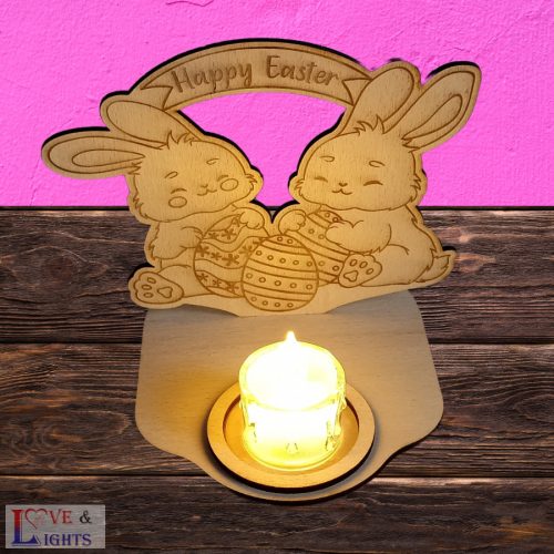Húsvéti nyuszi mintás gyertyatartó, beltéri dekoráció 