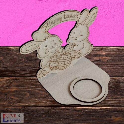 Húsvéti nyuszi mintás gyertyatartó, beltéri dekoráció 