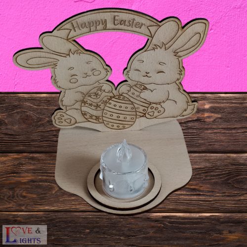 Húsvéti nyuszi mintás gyertyatartó, beltéri dekoráció 