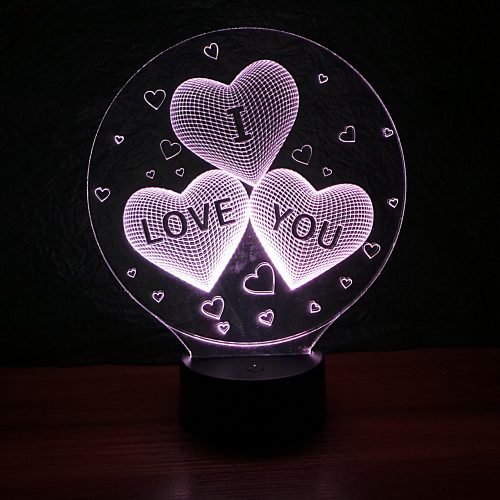 Három szív I LOVE YOU felirattal mintás 3d illúzió lámpa 