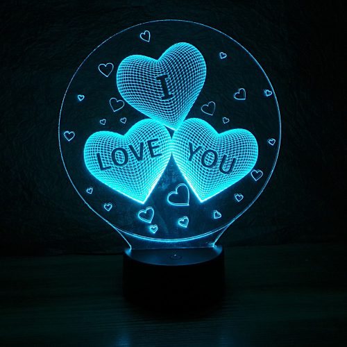 Három szív I LOVE YOU felirattal mintás 3d illúzió lámpa 